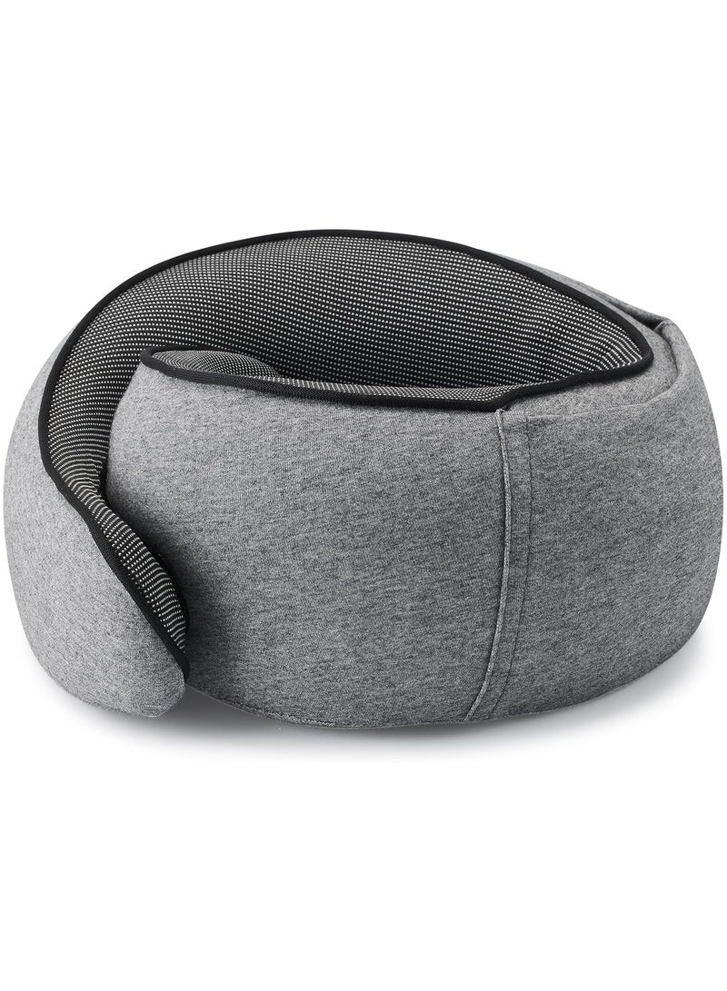 وسادة رقبة للسفر محمولة مع غطاء رأس قابل للطي، دعم مريح بزاوية 360 درجة، تصميم مقاوم للرياح، إسفنج ميموري فوم، قناع للعين وسدادات أذن، غطاء قابل للغسل - رمادي داكن - Image 2